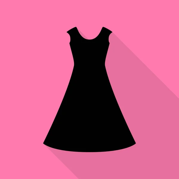 Belo vestido longo sinal ícone preto com estilo plano sombra caminho no fundo rosa . — Vetor de Stock