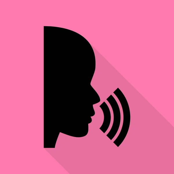 Persone che parlano o cantano segno. Icona nera con percorso ombra in stile piatto su sfondo rosa . — Vettoriale Stock