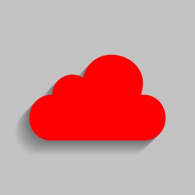 Bulut işareti illüstrasyon. Vektör. Yumuşak gölge gri arka plan üzerinde kırmızı simge.