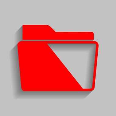Klasör işareti illüstrasyon. Vektör. Yumuşak gölge gri arka plan üzerinde kırmızı simge.