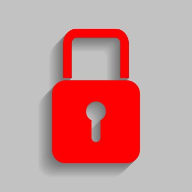 Kilit işareti illüstrasyon. Vektör. Yumuşak gölge gri arka plan üzerinde kırmızı simge.
