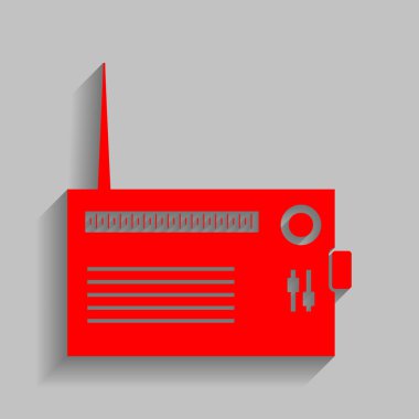 Radyo işareti illüstrasyon. Vektör. Yumuşak gölge gri arka plan üzerinde kırmızı simge.