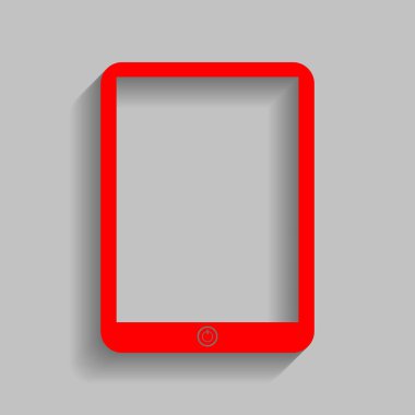 Bilgisayar tablet işareti. Vektör. Yumuşak gölge gri arka plan üzerinde kırmızı simge.