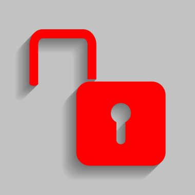 İşareti illüstrasyon kilidini. Vektör. Yumuşak gölge gri arka plan üzerinde kırmızı simge.