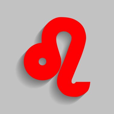 Leo işareti illüstrasyon. Vektör. Yumuşak gölge gri arka plan üzerinde kırmızı simge.