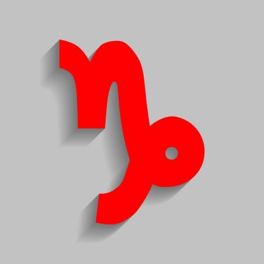 Oğlak işaret illüstrasyon. Vektör. Yumuşak gölge gri arka plan üzerinde kırmızı simge.