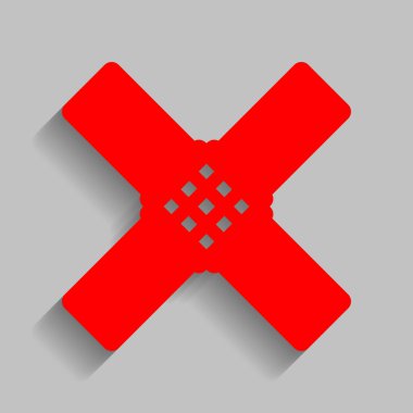 Etiket işareti yardım. Vektör. Yumuşak gölge gri arka plan üzerinde kırmızı simge.