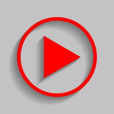 İşareti illüstrasyon oynamak. Vektör. Yumuşak gölge gri arka plan üzerinde kırmızı simge.