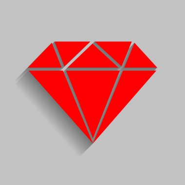 Elmas illüstrasyon işareti. Vektör. Yumuşak gölge gri arka plan üzerinde kırmızı simge.
