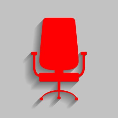 Ofis koltuğu işaret. Vektör. Yumuşak gölge gri arka plan üzerinde kırmızı simge.