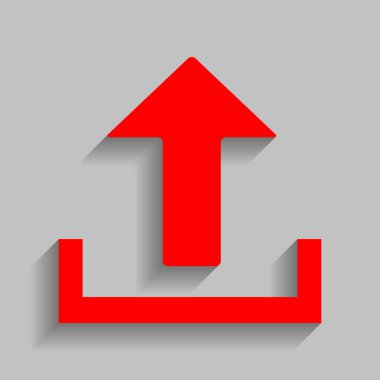 İşareti illüstrasyon yükleyin. Vektör. Yumuşak gölge gri arka plan üzerinde kırmızı simge.