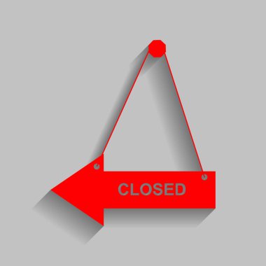 Kapalı işareti illüstrasyon. Vektör. Yumuşak gölge gri arka plan üzerinde kırmızı simge.