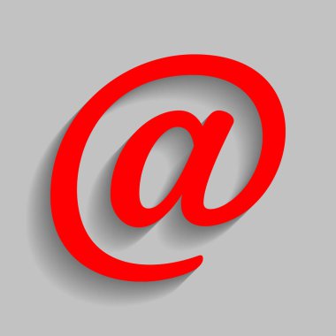 Posta işareti illüstrasyon. Vektör. Yumuşak gölge gri arka plan üzerinde kırmızı simge.