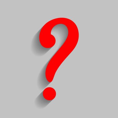 Soru işareti işareti. Vektör. Yumuşak gölge gri arka plan üzerinde kırmızı simge.