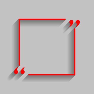 Metin tırnak işareti. Vektör. Yumuşak gölge gri arka plan üzerinde kırmızı simge.