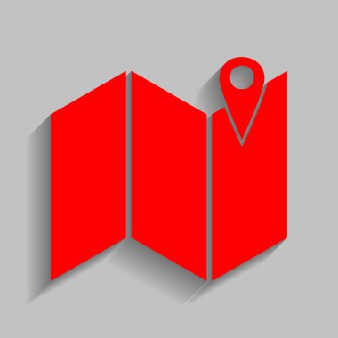 Harita üzerinde toplu iğne. Vektör. Yumuşak gölge gri arka plan üzerinde kırmızı simge.