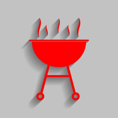 Barbekü basit kayıt. Vektör. Yumuşak gölge gri arka plan üzerinde kırmızı simge.