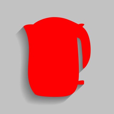 Elektrikli su ısıtıcısı işareti. Vektör. Yumuşak gölge gri arka plan üzerinde kırmızı simge.