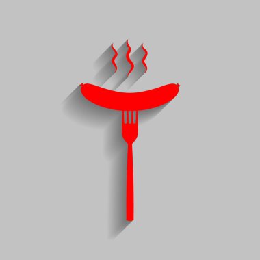 Sosis çatal üye. Vektör. Yumuşak gölge gri arka plan üzerinde kırmızı simge.