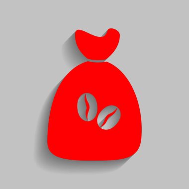 Kahve çanta simgesi. Kahve çanta vektör. Kahve çanta kutsal kişilerin resmi düğme. Vektör. Yumuşak gölge gri arka plan üzerinde kırmızı simge.