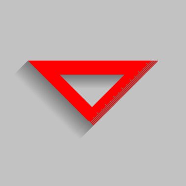 Cetvel işareti illüstrasyon. Vektör. Yumuşak gölge gri arka plan üzerinde kırmızı simge.