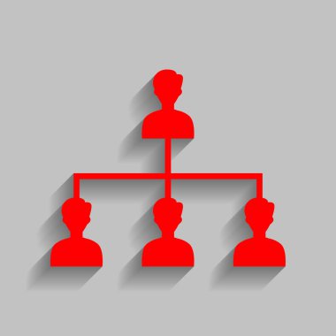 Sosyal medya pazarlama işareti. Vektör. Yumuşak gölge gri arka plan üzerinde kırmızı simge.