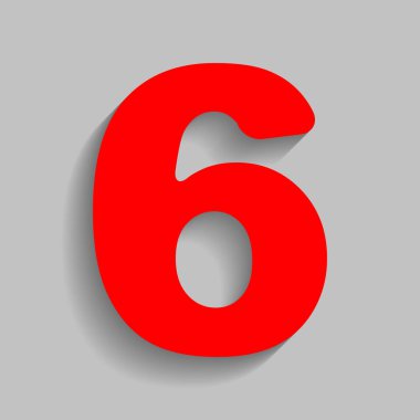 6 numaralı işaret tasarım şablonu öğesi. Vektör. Yumuşak gölge gri arka plan üzerinde kırmızı simge.
