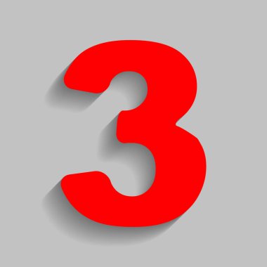 3 numara işareti tasarım şablonu öğesi. Vektör. Yumuşak gölge gri arka plan üzerinde kırmızı simge.