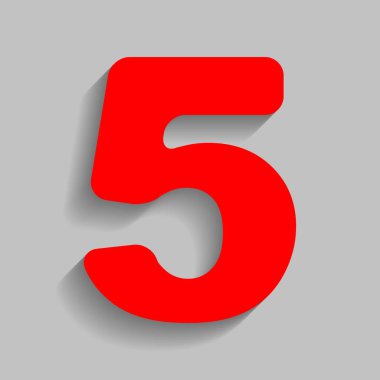 5 numaralı işaret tasarım şablonu öğesi. Vektör. Yumuşak gölge gri arka plan üzerinde kırmızı simge.