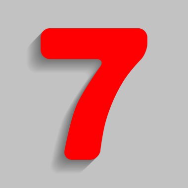7 numaralı işaret tasarım şablonu öğesi. Vektör. Yumuşak gölge gri arka plan üzerinde kırmızı simge.
