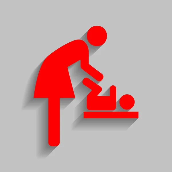 Символ для жінок і дитини, зміна малюка. Вектор. Червона ікона з м'якою тіні на сірому фоні . — стоковий вектор