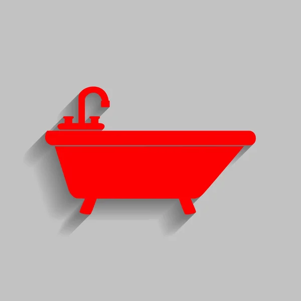 Bañera signo ilustración. Vector. Icono rojo con sombra suave sobre fondo gris . — Archivo Imágenes Vectoriales