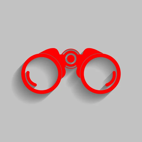 Fernglas-Zeichenillustration. Vektor. rotes Symbol mit weichem Schatten auf grauem Hintergrund. — Stockvektor