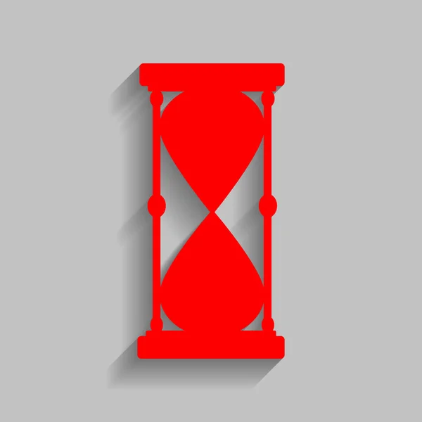Signo de reloj de arena ilustración. Vector. Icono rojo con sombra suave sobre fondo gris . — Vector de stock