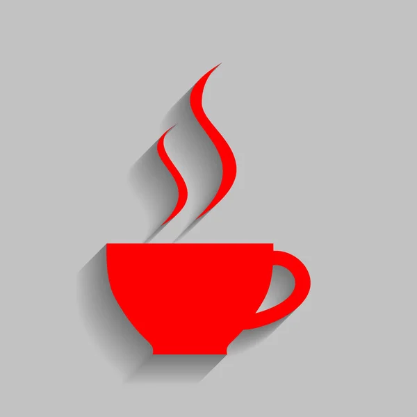 Φλιτζάνι καφέ σημάδι. Διάνυσμα. Κόκκινο εικονίδιο με απαλή σκιά σε γκρίζο φόντο. — Διανυσματικό Αρχείο