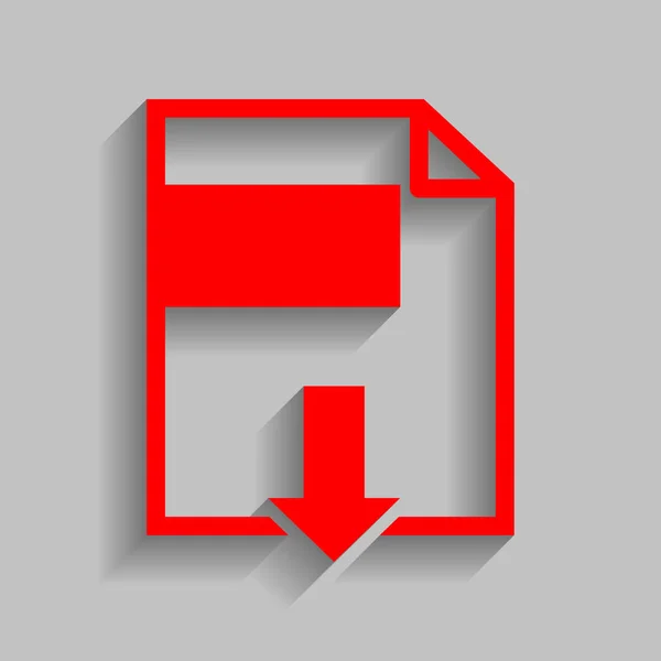 Signe de téléchargement de fichier. Vecteur. Icône rouge avec ombre douce sur fond gris . — Image vectorielle