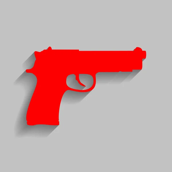 Signo de pistola ilustración. Vector. Icono rojo con sombra suave sobre fondo gris . — Archivo Imágenes Vectoriales