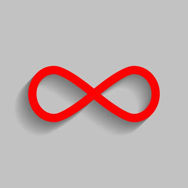 Illustration de symbole illimité. Vecteur. Icône rouge avec ombre douce sur fond gris . — Image vectorielle