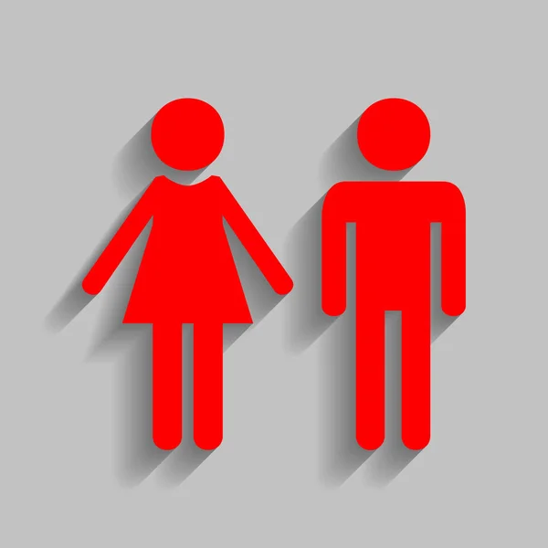 Signo masculino y femenino. Vector. Icono rojo con sombra suave sobre fondo gris . — Vector de stock