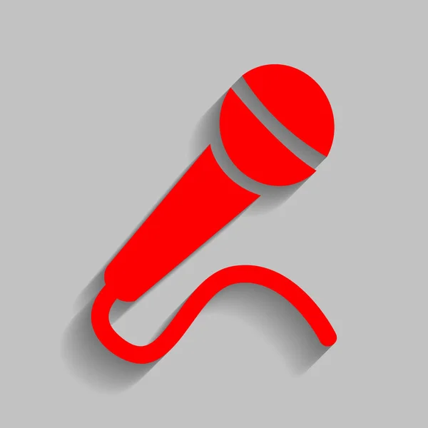 Mikrofon jel illusztráció. Vektor. Szürke háttér lágy árnyéka piros ikon. — Stock Vector
