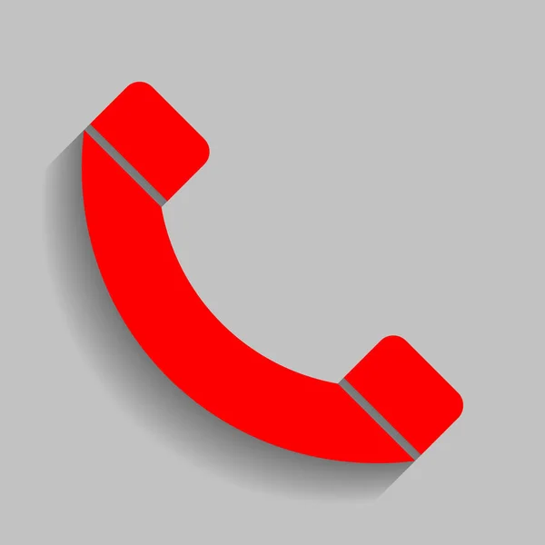 Ilustração do sinal do telefone. Vector. Ícone vermelho com sombra suave no fundo cinza . — Vetor de Stock