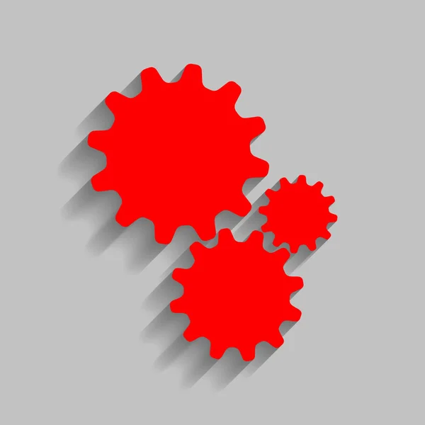 Einstellungen Zeichen Illustration. Vektor. rotes Symbol mit weichem Schatten auf grauem Hintergrund. — Stockvektor