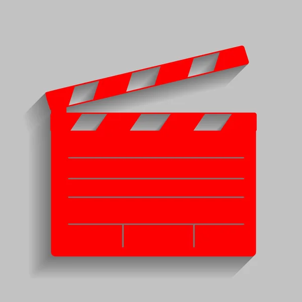 Film clap board cinéma signe. Vecteur. Icône rouge avec ombre douce sur fond gris . — Image vectorielle