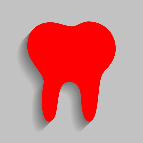 Tooth sign illustration. Vector. Red icon with soft shadow on gray background. — Stock Vector