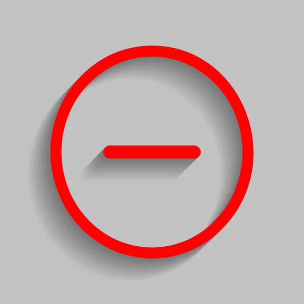 Ilustración de símbolo negativo. Menos señal. Vector. Icono rojo con sombra suave sobre fondo gris . — Vector de stock