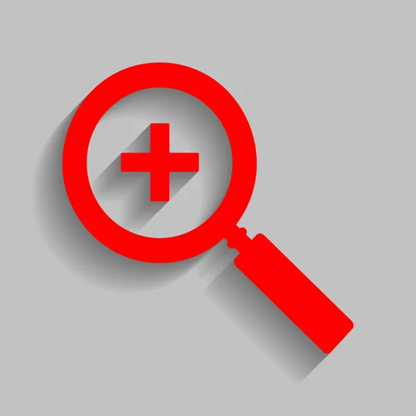 Zoom teken illustratie. Vector. Rode pictogram met zachte schaduw op grijze achtergrond. — Stockvector