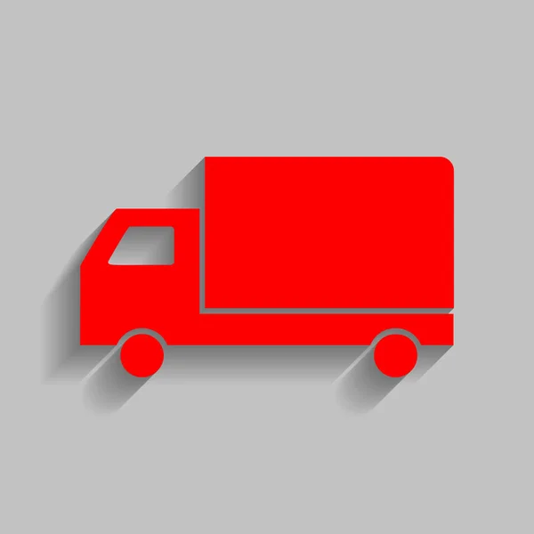 Ilustração do sinal de entrega. Vector. Ícone vermelho com sombra suave no fundo cinza . — Vetor de Stock
