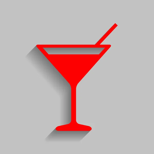 Koktejl znamení ilustrace. Vektor. Červená ikona s měkký stín na šedém pozadí. — Stockový vektor