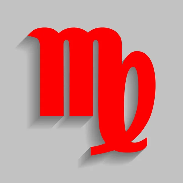 Illustration de signe Vierge. Vecteur. Icône rouge avec ombre douce sur fond gris . — Image vectorielle