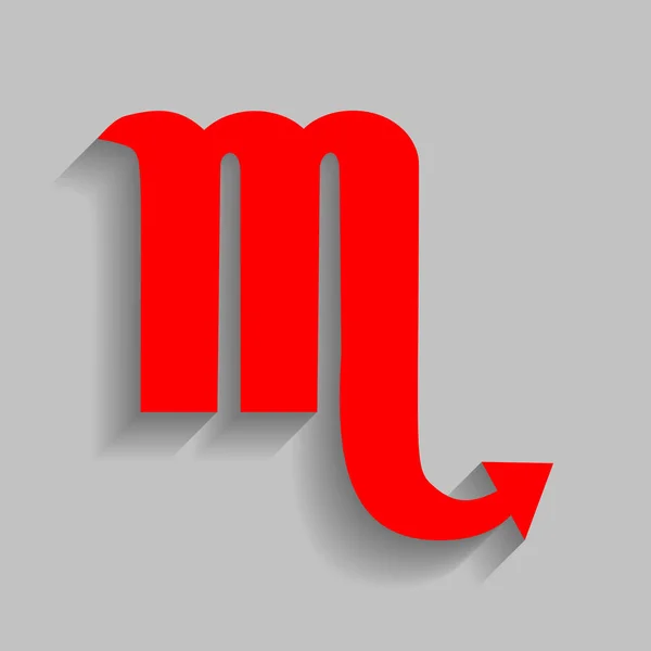 Illustration de signe Scorpion. Vecteur. Icône rouge avec ombre douce sur fond gris . — Image vectorielle